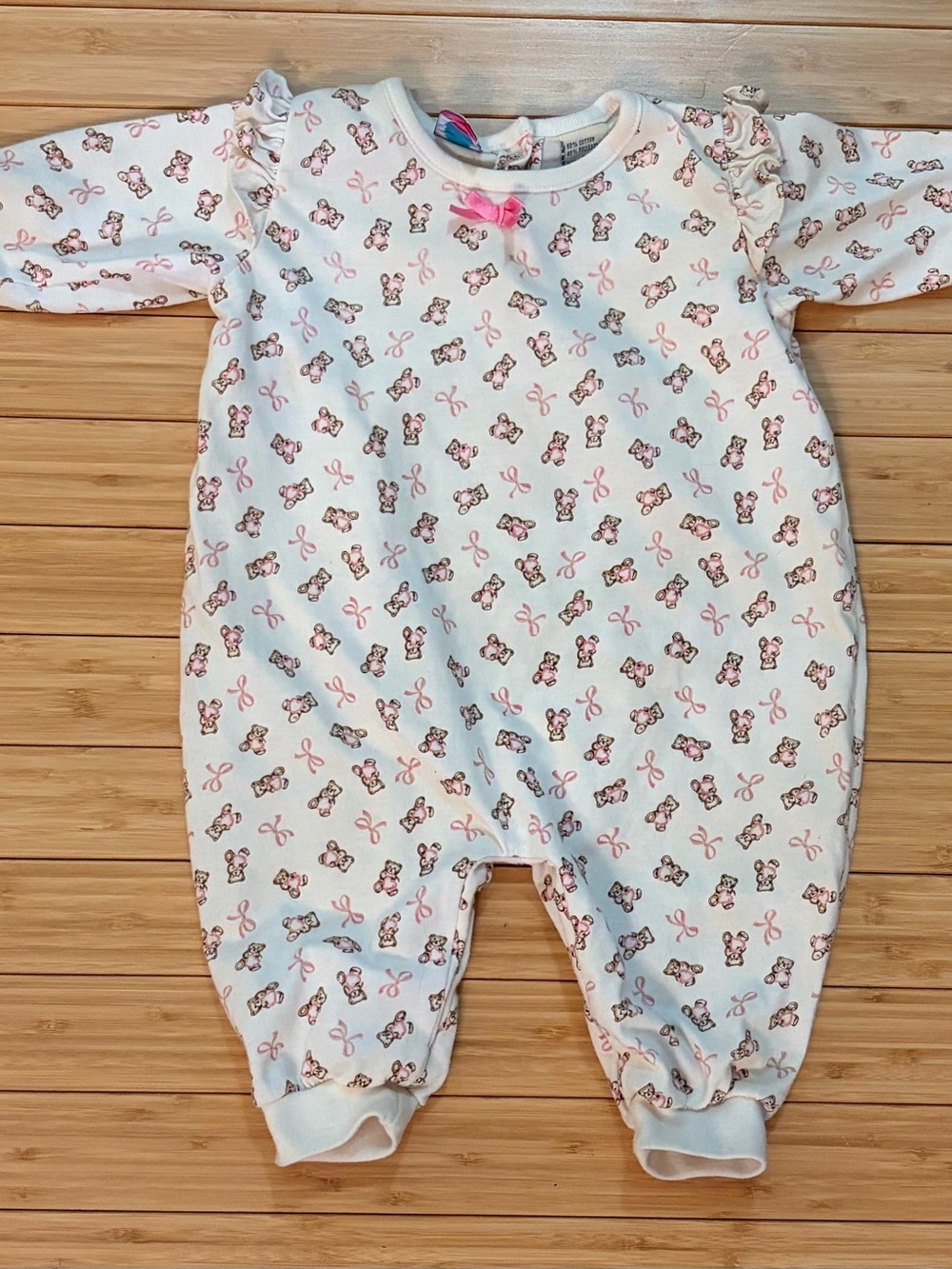 Vintage Little Lindsey Baby Girl Teddy Bear Sleeper Romper 0-6M Pink